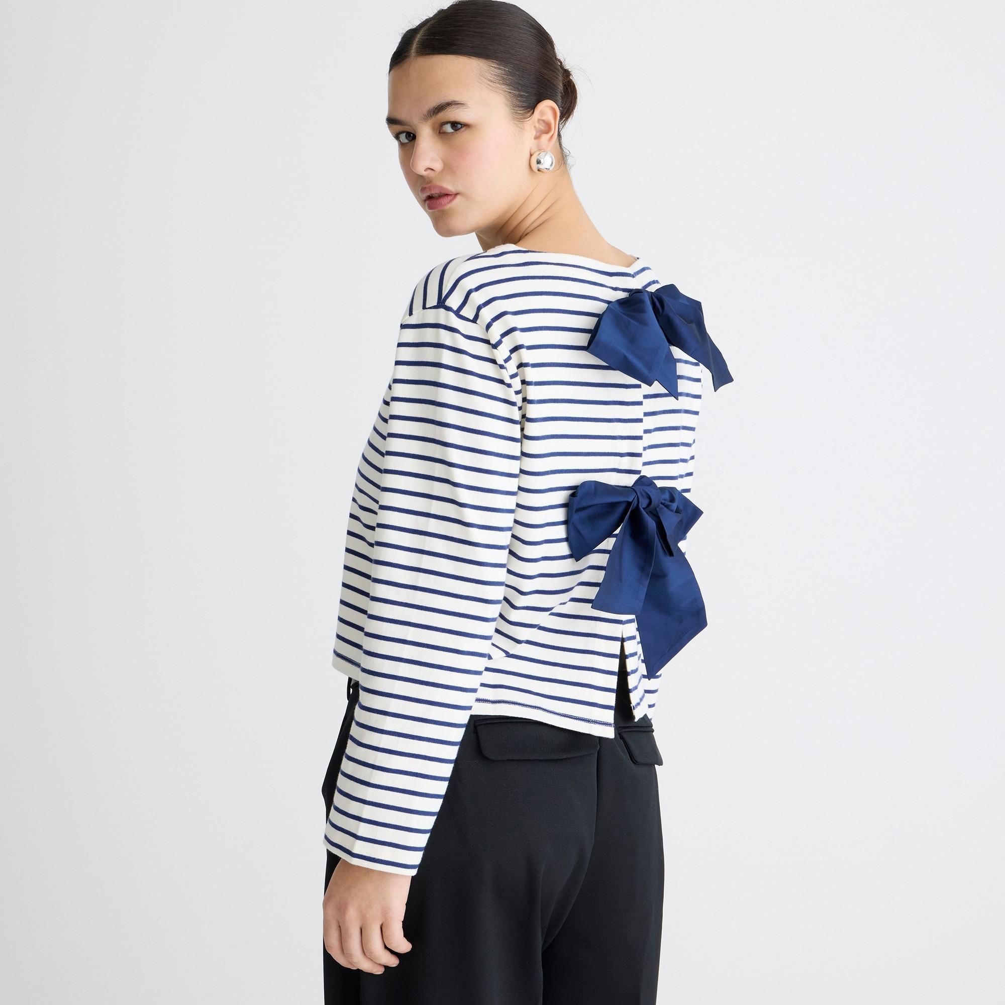 Boatneck T-shirt with bows in stripe mariner cotton Product Image