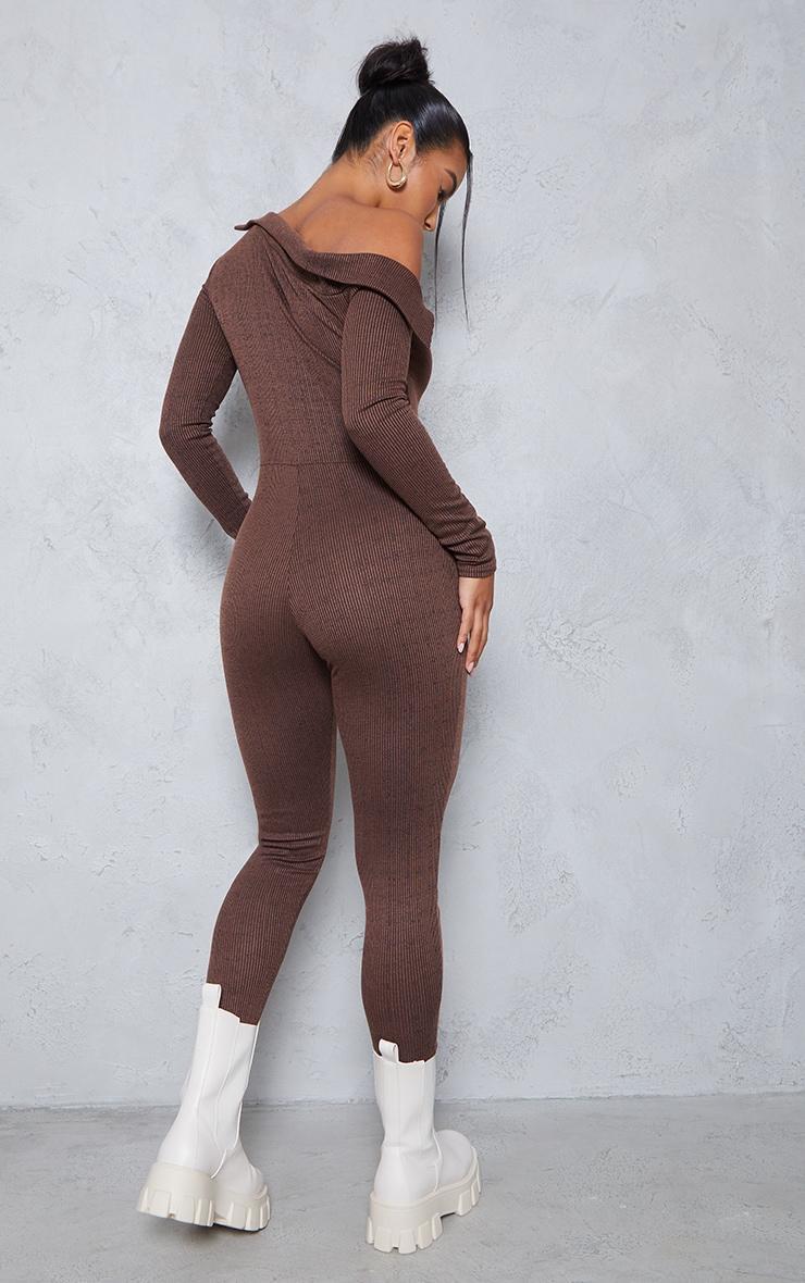 Chocolate Rib Bardot Button Detail Jumpsuit Product Image