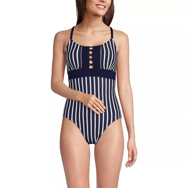 Womens Lands End Front Lace-Up Scoopneck One-Piece Swimsuit Product Image