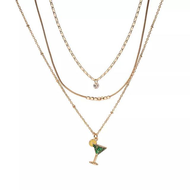 LC Lauren Conrad Gold Tone 3 Row Martini Pendant Necklace, Womens Product Image