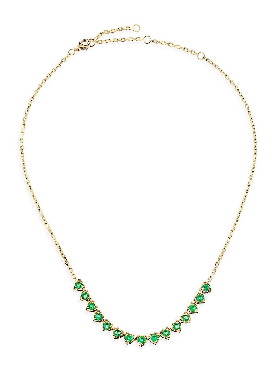 Womens 14K Yellow Gold & Emerald Heart Necklace Product Image