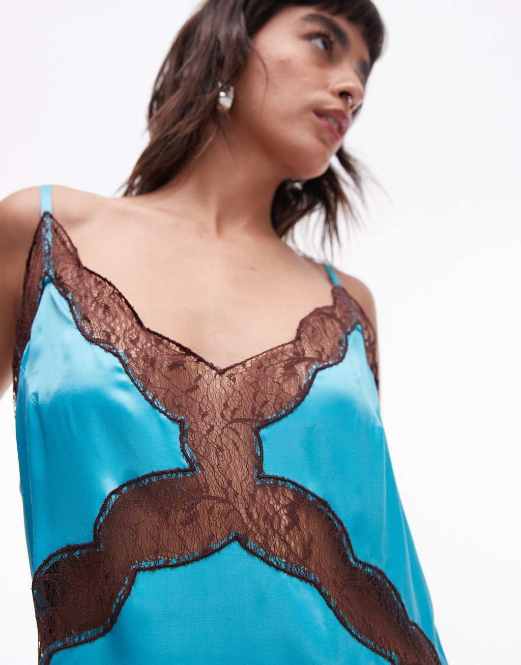 Topshop lace insert midi dress in turquoise Product Image