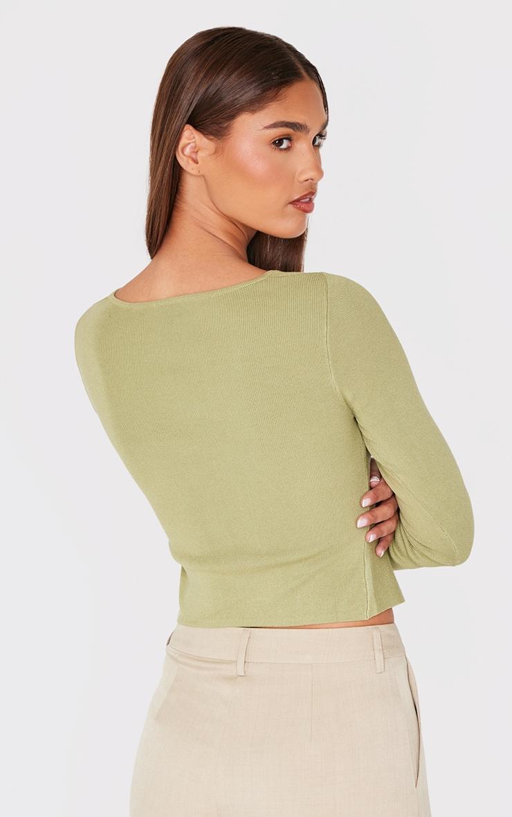 Sage Green Knit Gold Trim Cut Out Long Sleeve Top Product Image