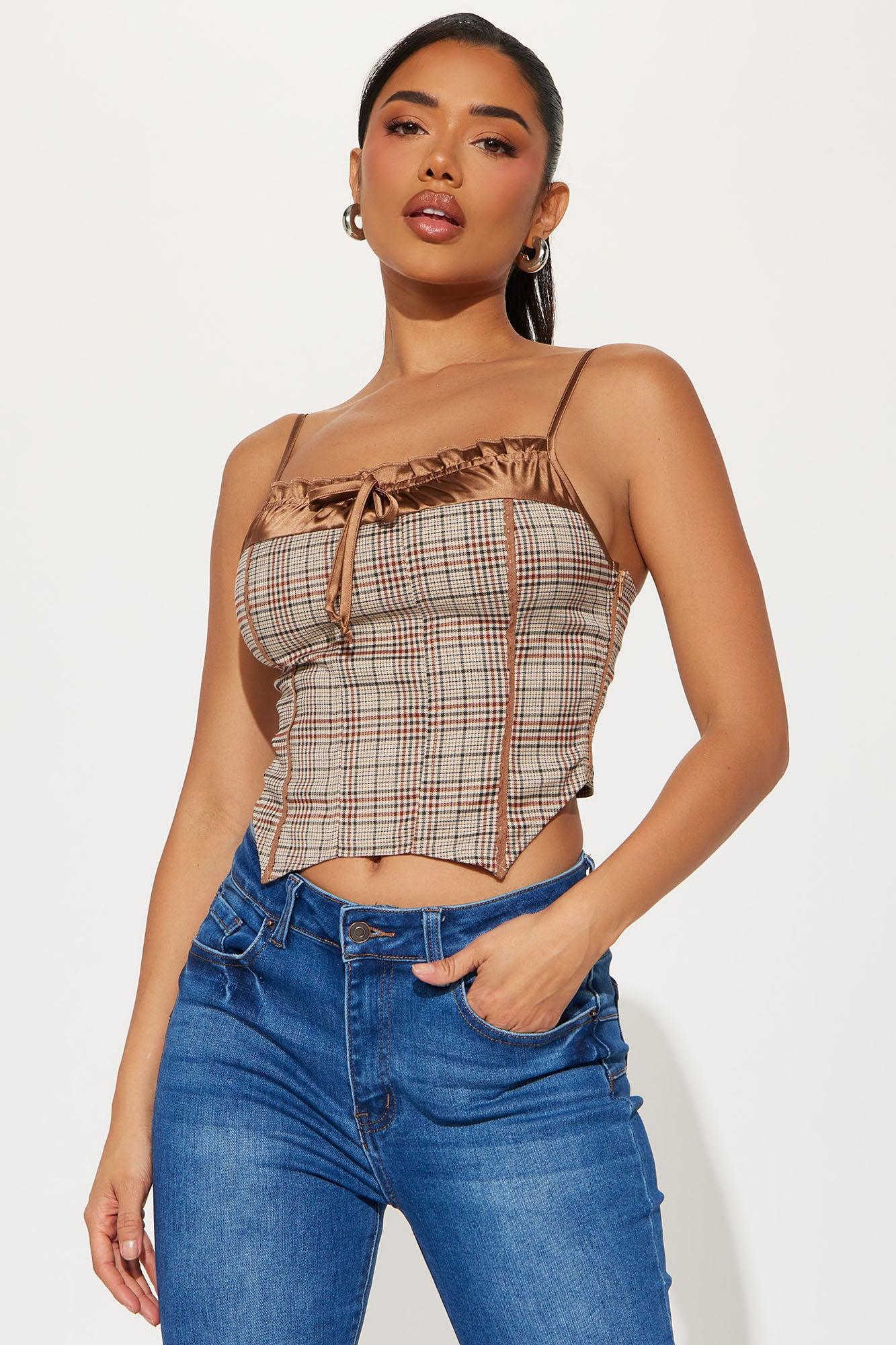 Zella Plaid Corset Top - Brown/combo Product Image