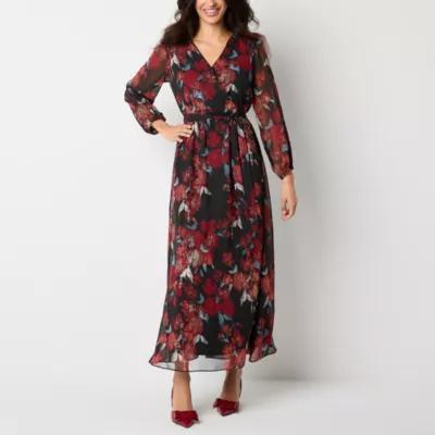 Robbie Bee Womens Long Sleeve Floral Maxi Dress Petite Product Image