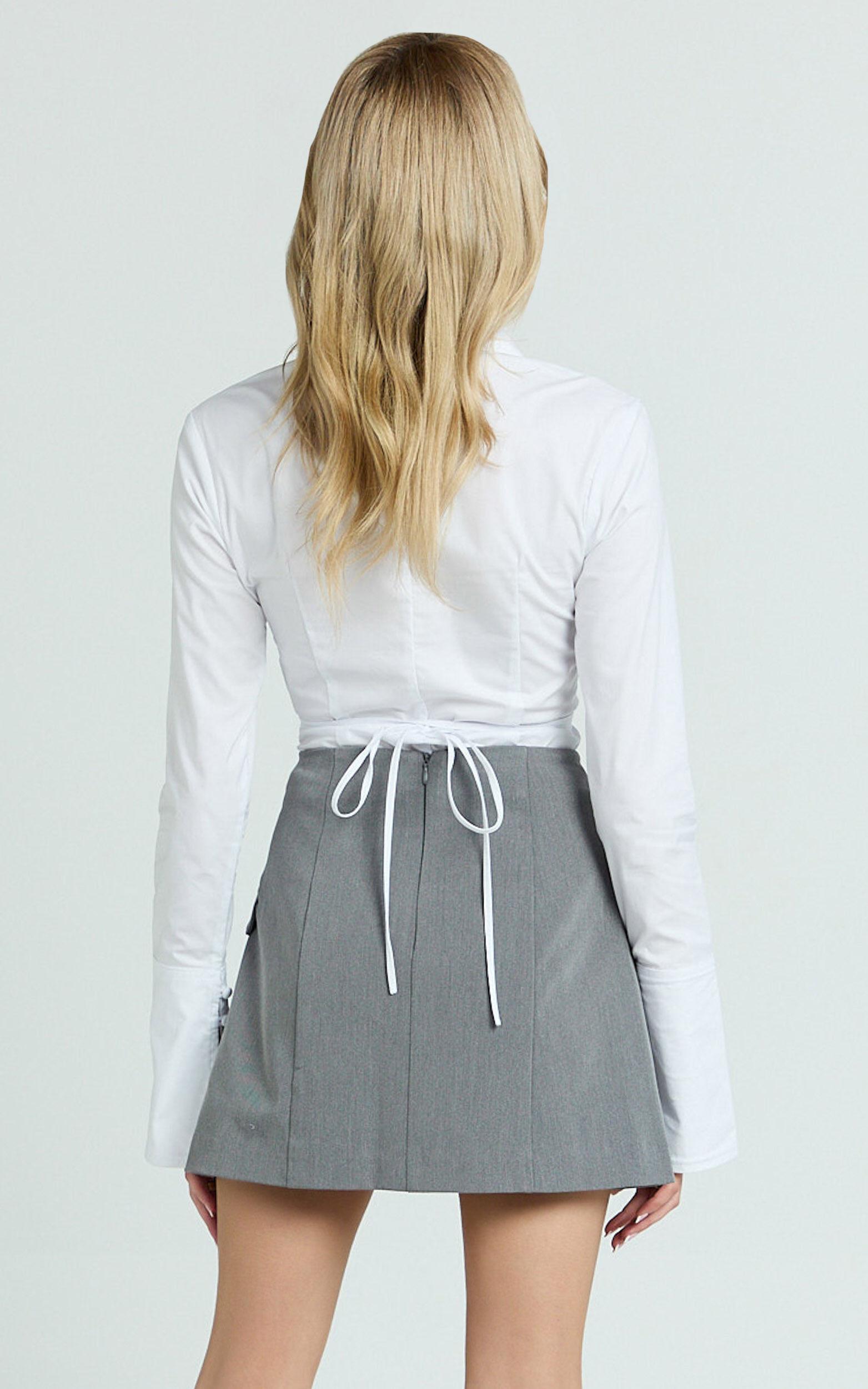 Lois Mini Skirt - Pocket Split Workwear Skirt in Grey Product Image