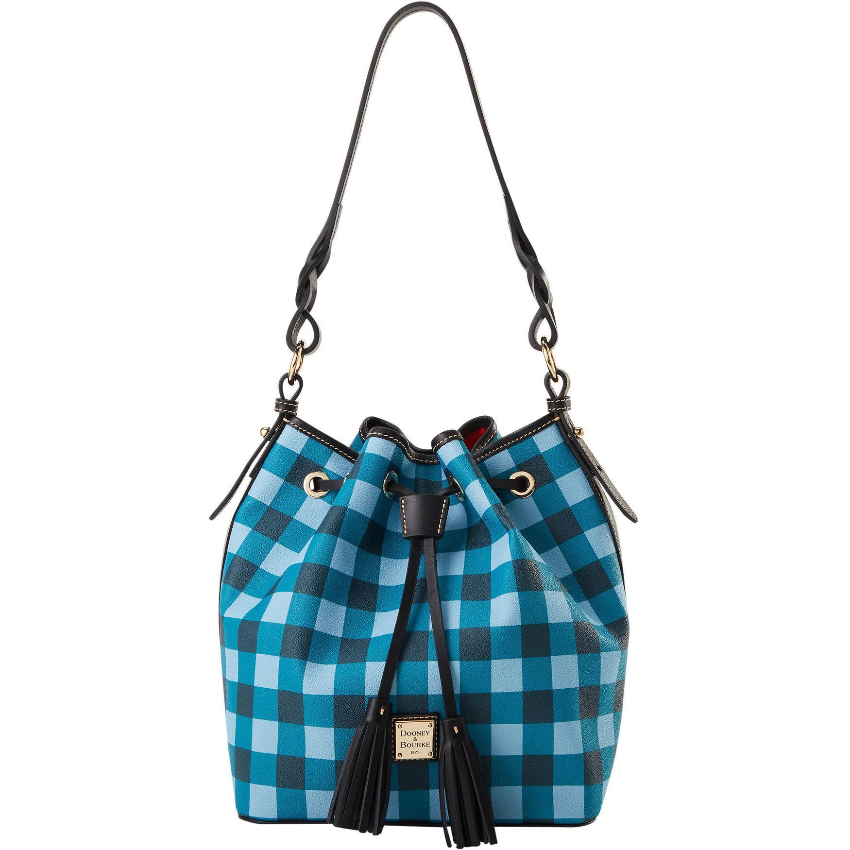 Dooney & Bourke Womens Tucker Tasha Drawstring Coated Cotton Shoulder Bag in Teal Product Image