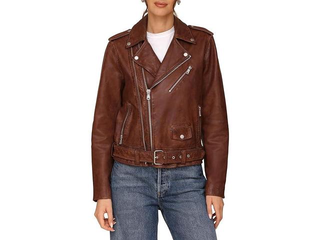 Avec Les Filles Genuine Leather Relaxed Biker Jacket (Coffee) Women's Jacket Product Image