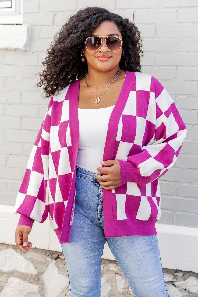 Trying Your Best Magenta Checkered Cardigan  FINAL SALE Product Image