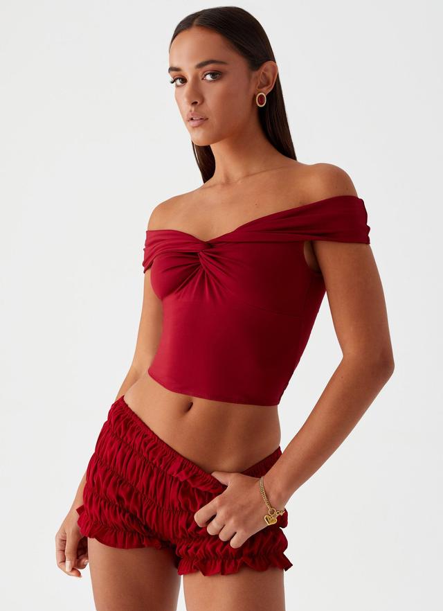 Trixie Twist Off Shoulder Top - Maroon Product Image