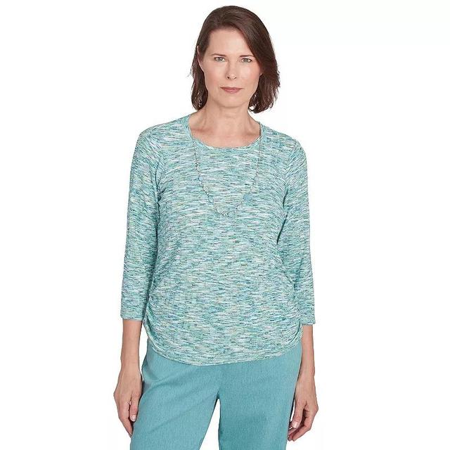 Womens Alfred Dunner Space Dye Teal Top with Necklace Product Image