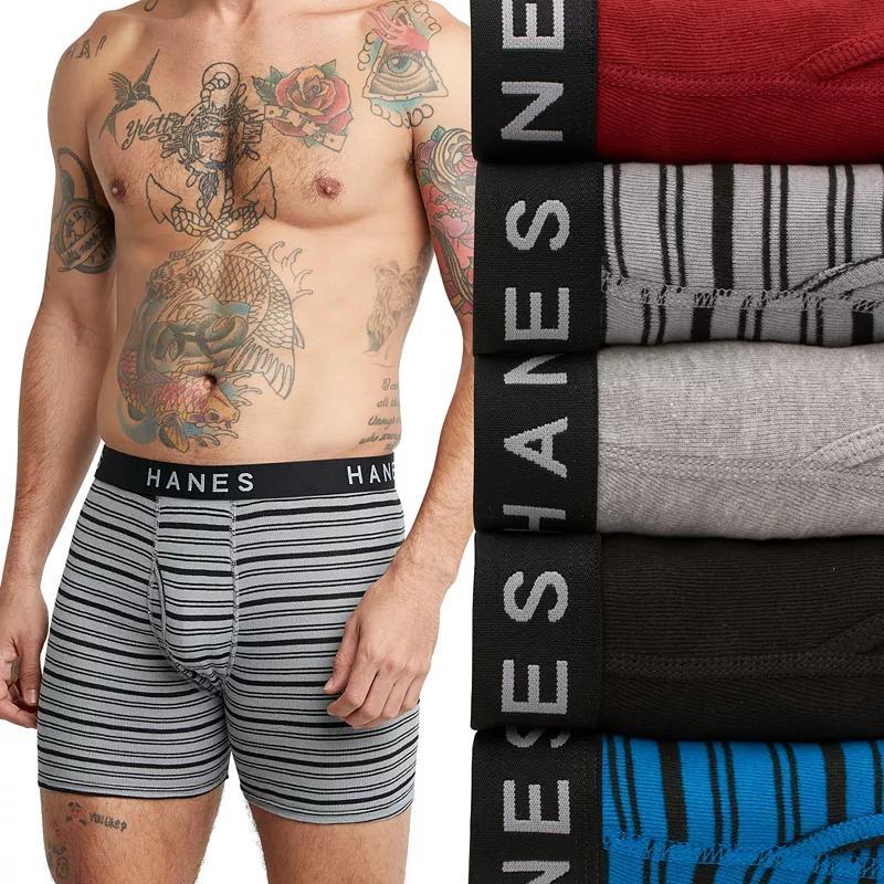 Hanes Mens 5-pk. Stripes & Solid Boxer Briefs -BLACK/GREY Product Image