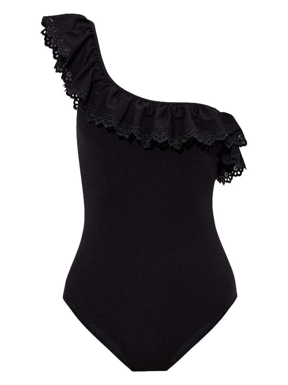 ULLA JOHNSON Solara Maillot Ruflfed Swimsuit In Black Product Image