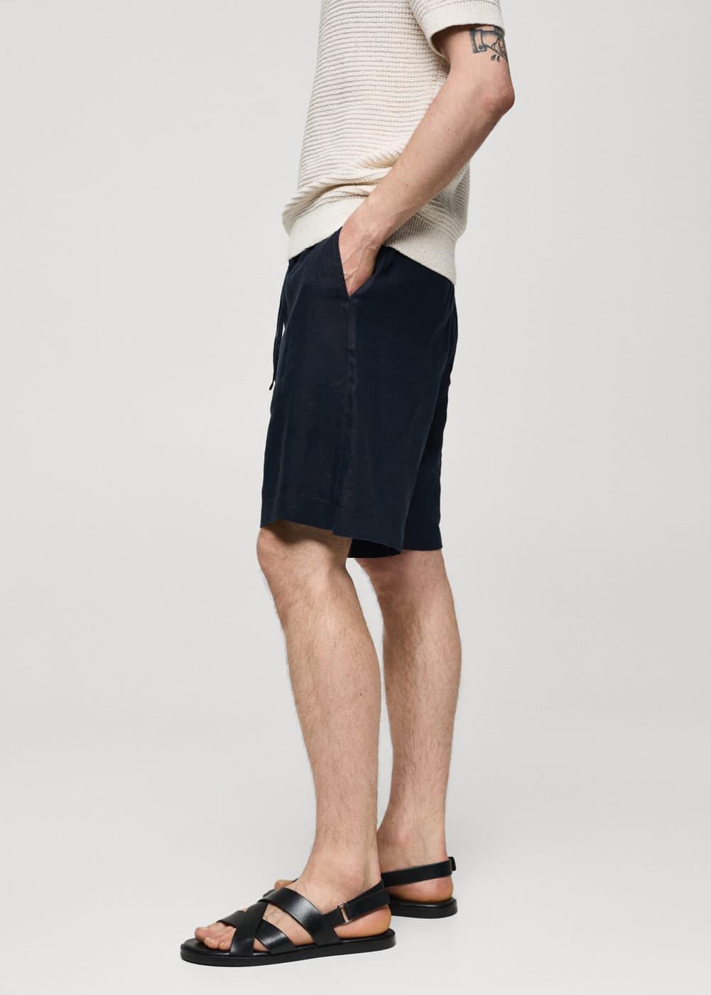 MANGO MAN - 100% linen bermuda shorts with drawstring navyMen Product Image