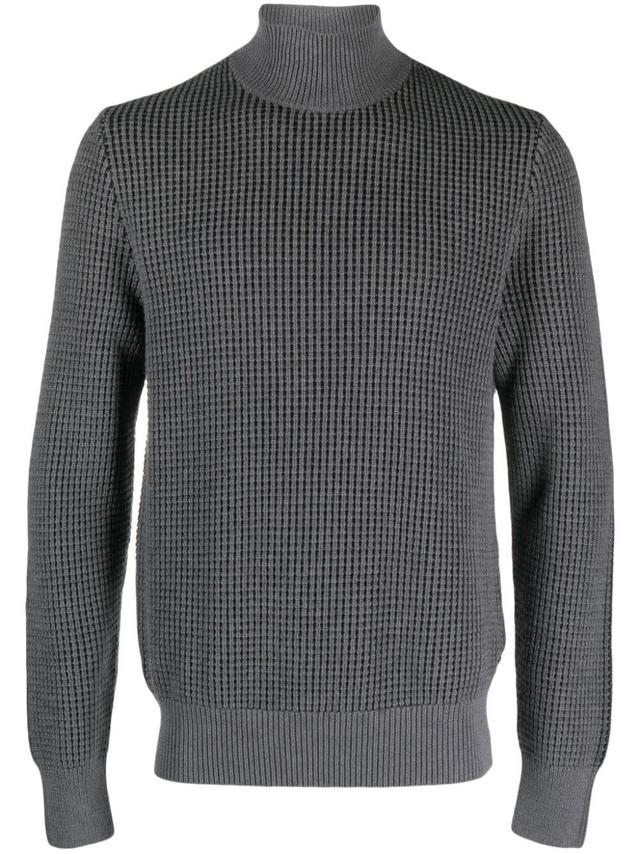 High-neck Waffle-knit Jumper In Grey Product Image