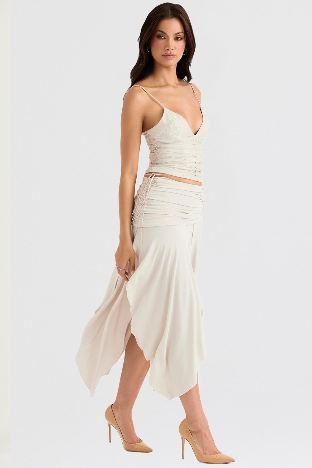 Kaira Off White Draped Midi Skirt Product Image