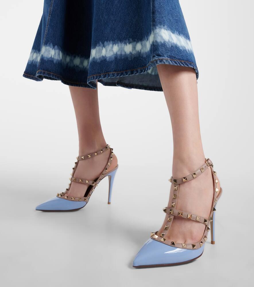 Rockstud Patent Leather Pumps In Blue Product Image