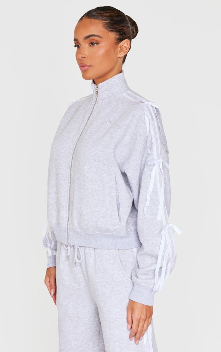 Grey Marl Velvet Bow Oversized Zip Up Sweatshirt product image