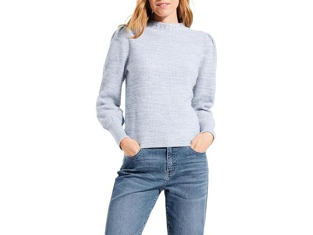 Womens Petite Puff-Sleeve Waffle-Knit Sweater Product Image