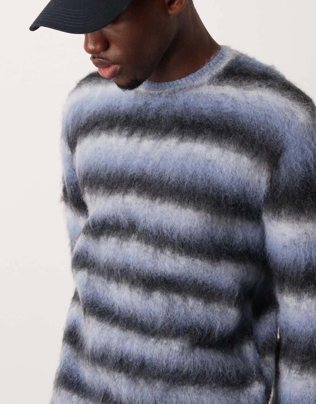 ASOS DESIGN relaxed fluffy knitted sweater in blue stripe Product Image