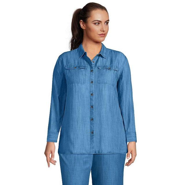 Plus Size Lands End Indigo Tencel Heritage Long Sleeve Shirt, Womens Soft Blue Product Image