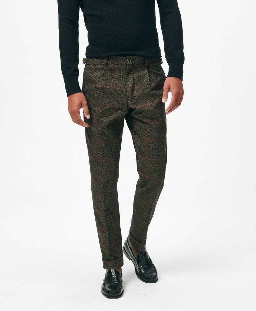 Pleated Side-Tab Pants in Check Cotton Blend Product Image