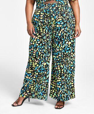 Trendy Plus Size Printed Satin Wide-Leg Pants product image