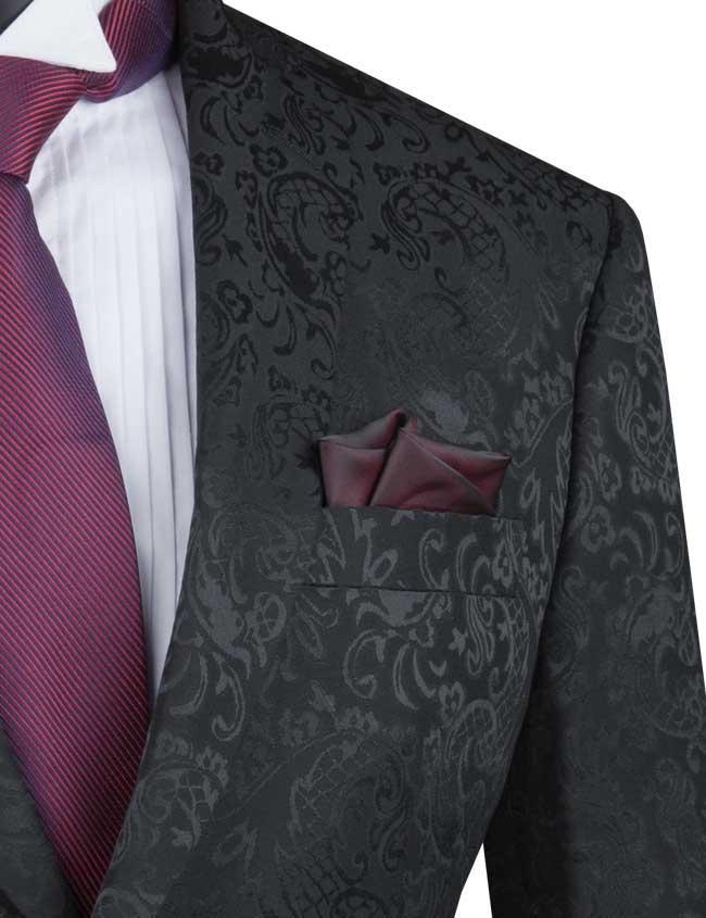 Black Tone on Tone Paisley Pattern Slim Fit Men's 2 Piece Suit 2 Button Male Product Image