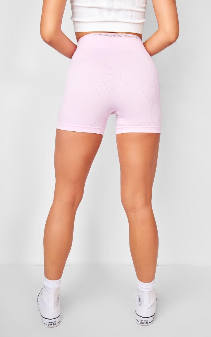 Pink Seamless Lace Trim Contour Hot Pants Product Image