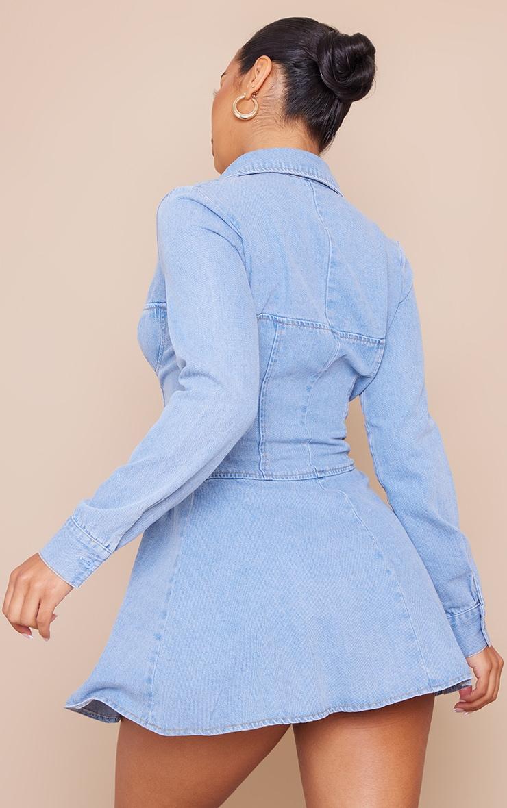 Vintage Wash Peplum Lightweight Denim Mini Dress Product Image