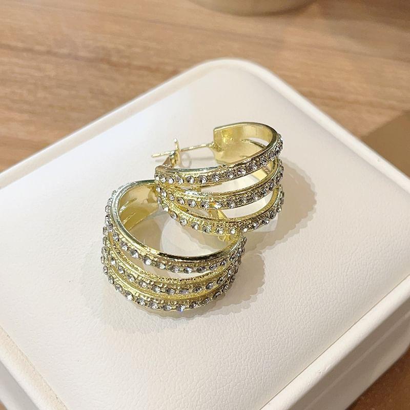 Layered Rhinestone Alloy Hoop Earring Product Image