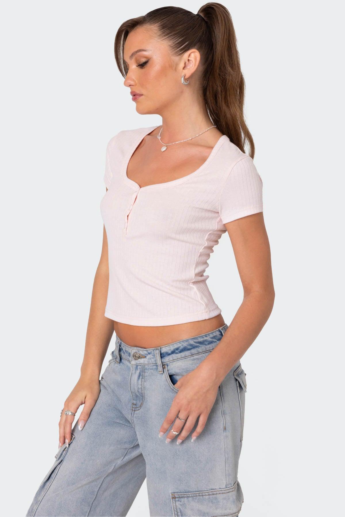 Pointelle Henley T Shirt Product Image