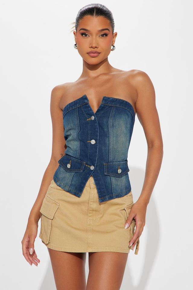 On My Way Denim Corset Top - Dark Wash Product Image