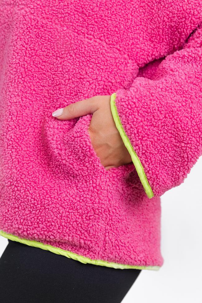 My Go To Pink and Green Sherpa Quarter Zip Hooded Pullover FINAL SALE Product Image