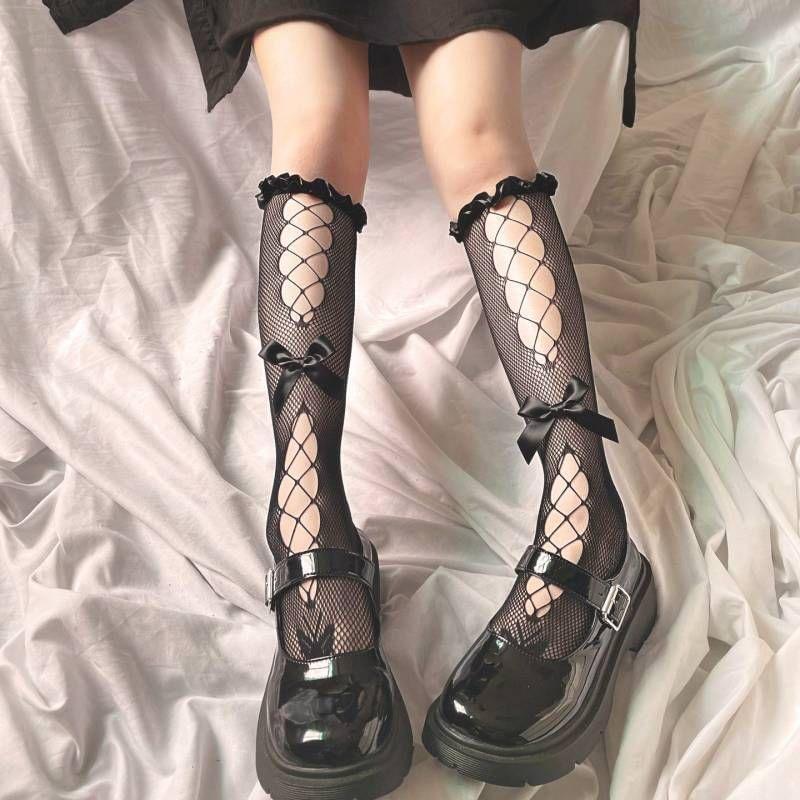 Plain Ruffle Bow Fishnet Socks Product Image