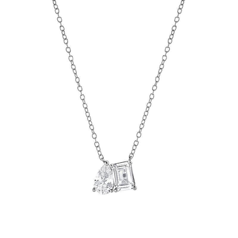 Gemstone Brilliance Lab-Created White Sapphire Pendant Necklace, Womens Silver Tone Product Image