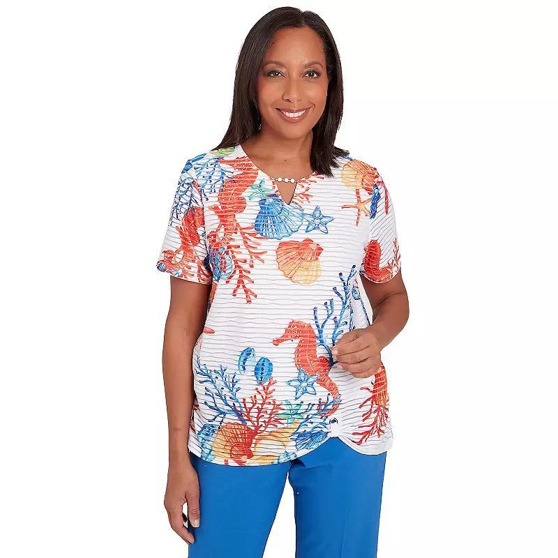 Womens Alfred Dunner Tropical Sea Life Print Textured Short Sleeve Top Product Image