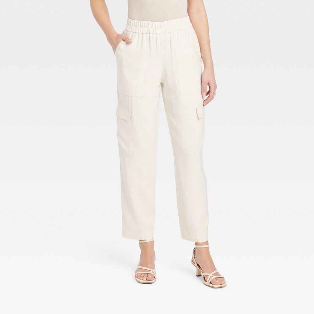 Womens High-Rise Ankle Cargo Pants - A New Day Cream S Product Image