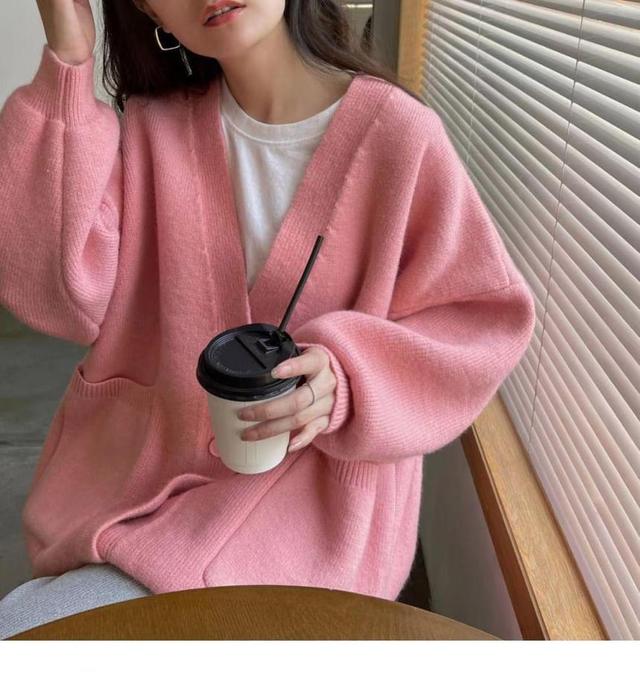 V-Neck Plain Cardigan Product Image