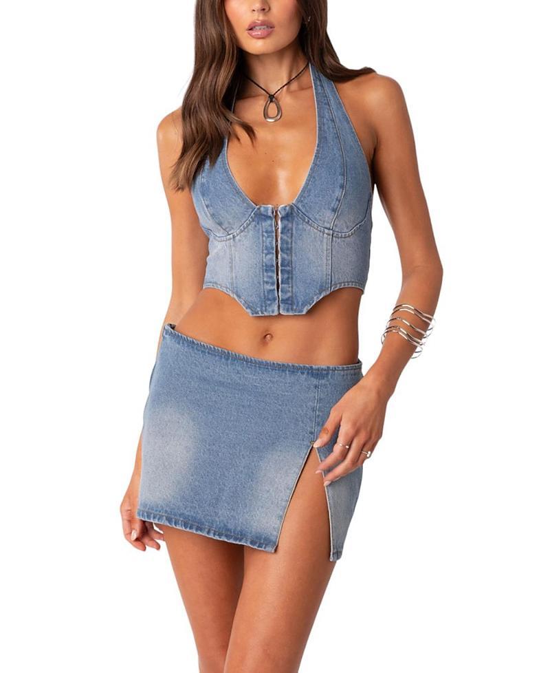 Edikted Katrina Lace Up Denim Corset Top Product Image