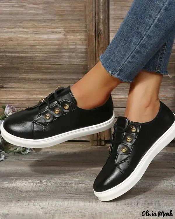 Olivia Mark – Round Toe Plain Platform Sneakers Product Image