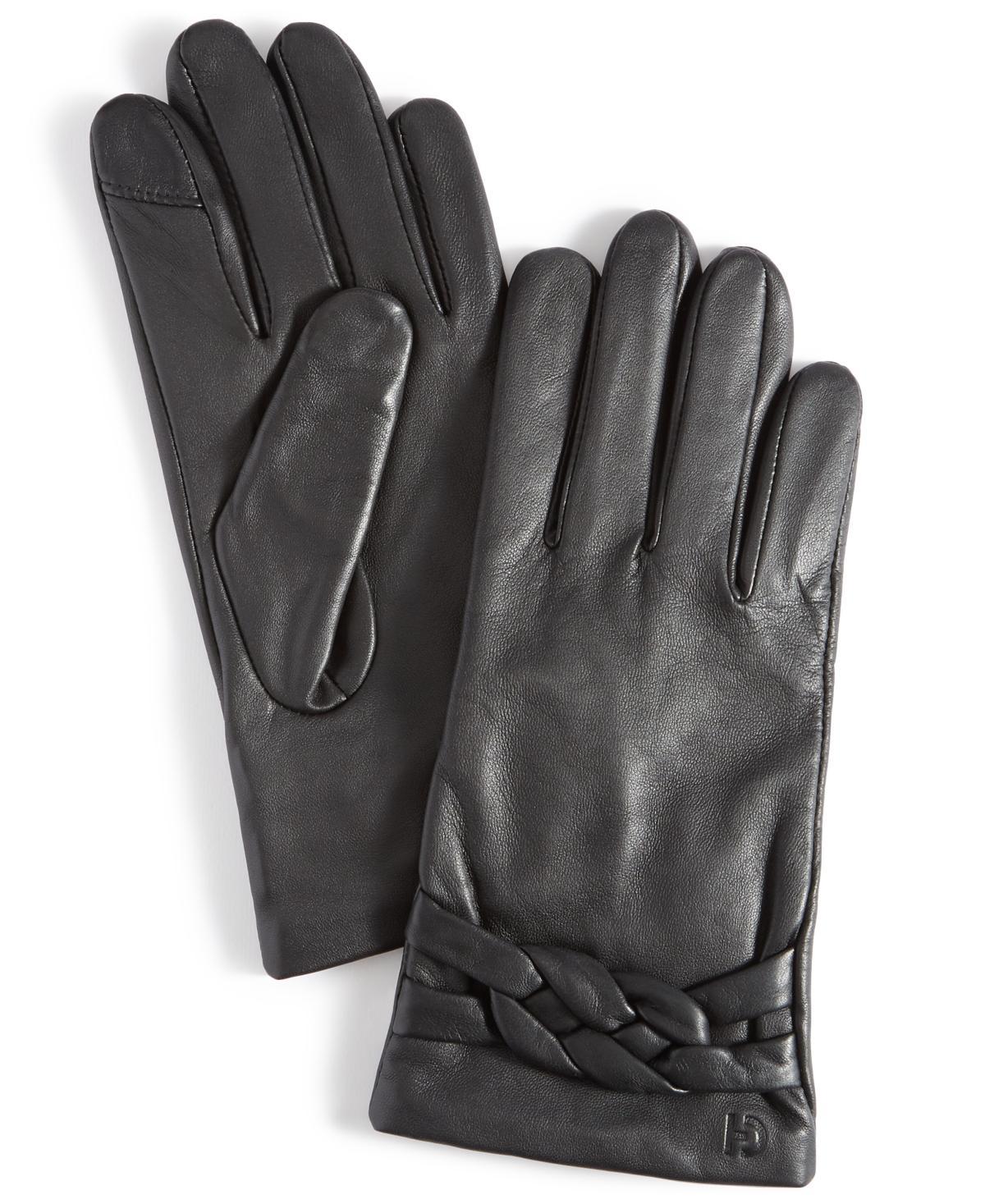 Cole Haan Womens Braided-Cuff Leather Gloves Product Image