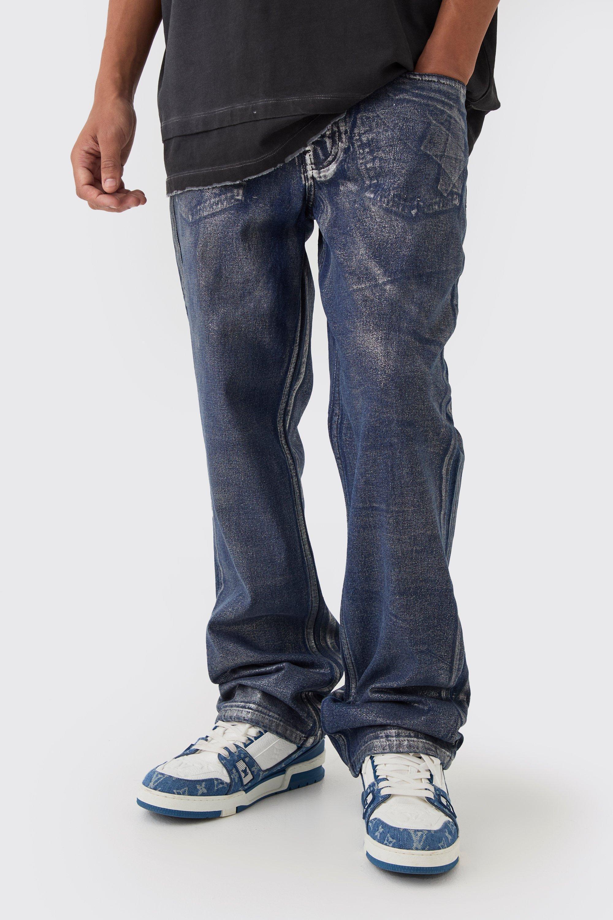 Straight Rigid Sliver Metallic Coated Denim Jeans | boohooMAN USA Product Image