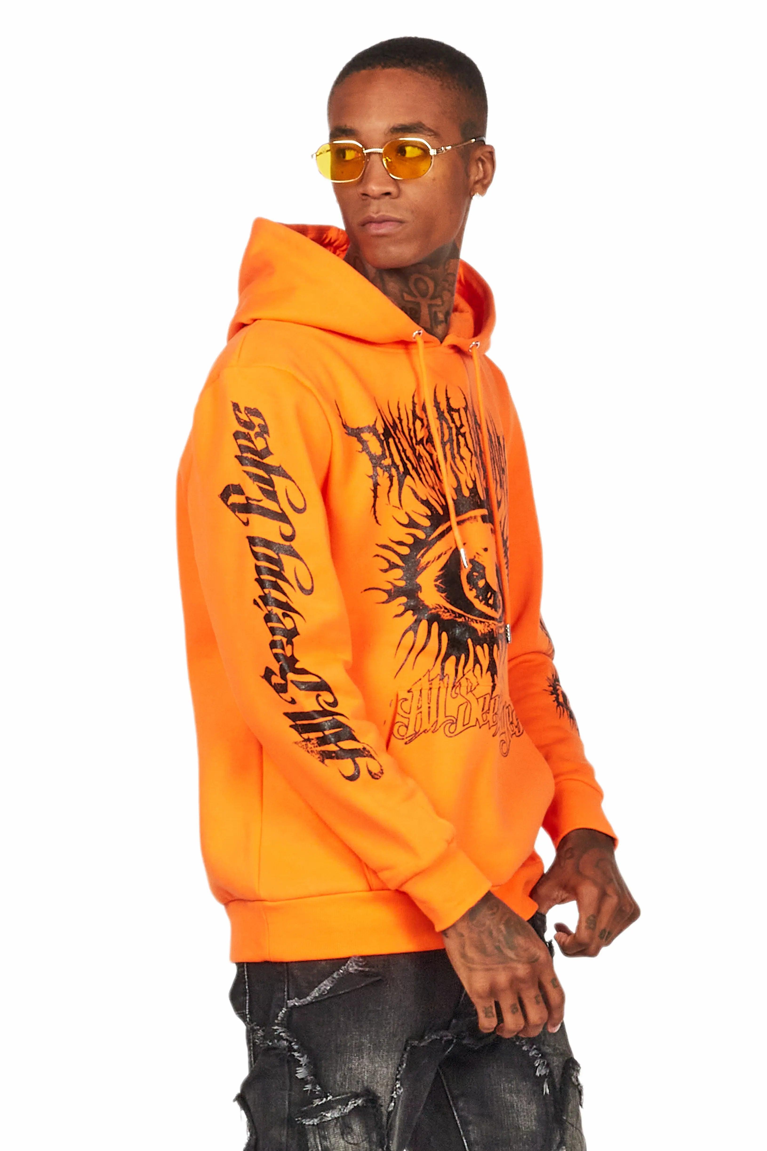 All Seeing Eyes Orange Graphic Hoodie Male Product Image