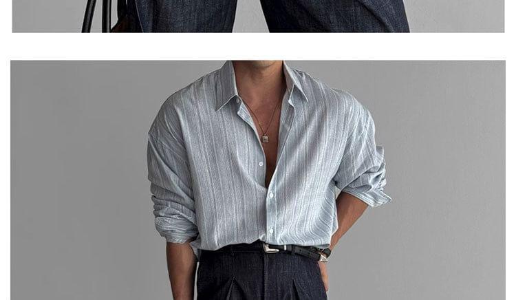 Long-Sleeve Striped Button-Up Shirt Product Image