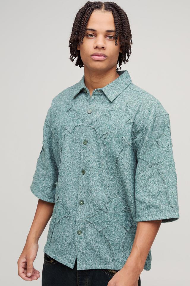 Oversized Cross Applique Brushed Half Sleeve Shirt | boohooMAN USA Product Image