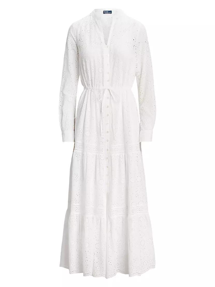 Cotton Eyelet Long-Sleeve Maxi Dress Product Image