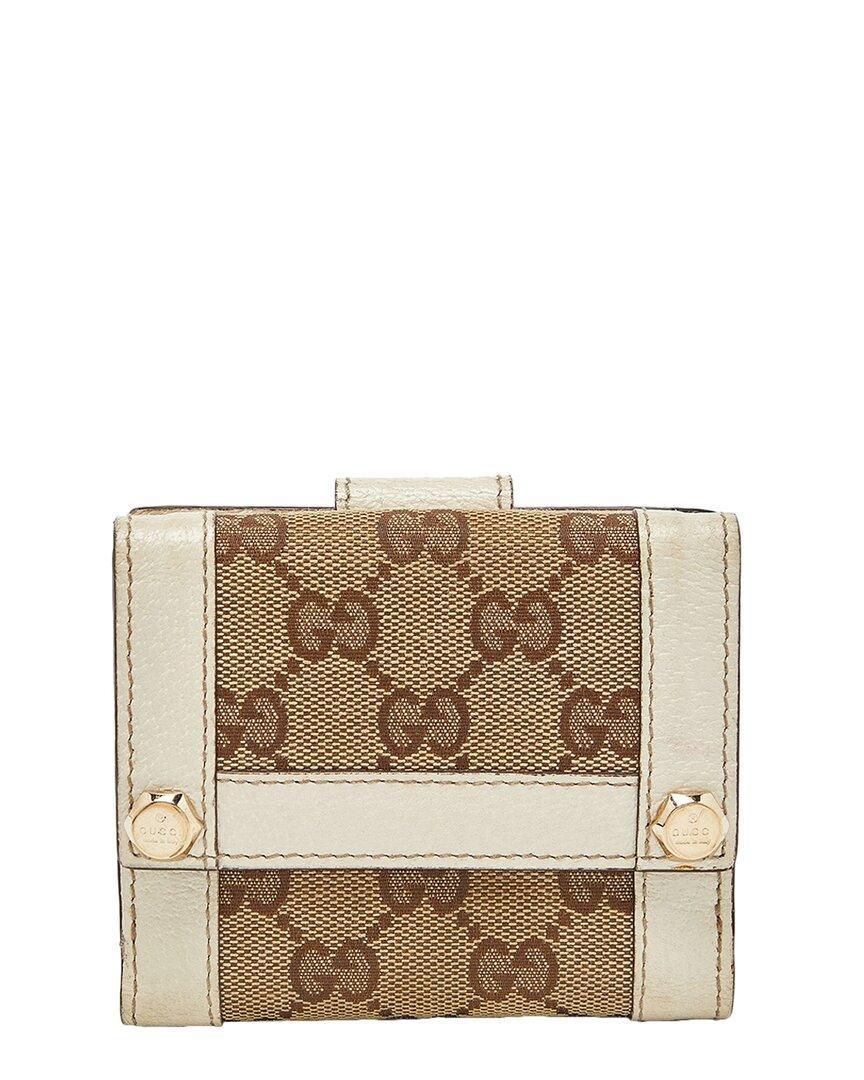 GUCCI Beige Gg Canvas & Leather Compact Wallet (authentic ) In Brown Product Image