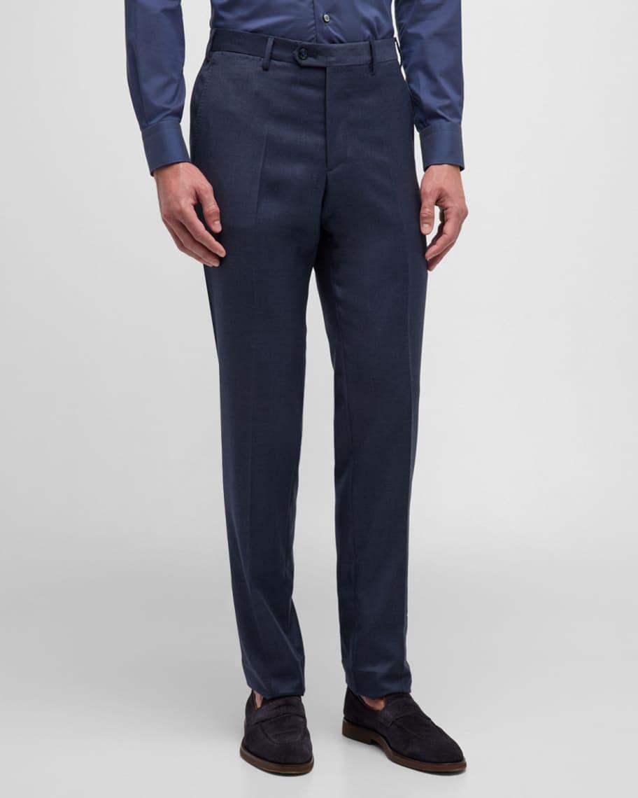 Mens Flat-Front Wool Trousers Product Image