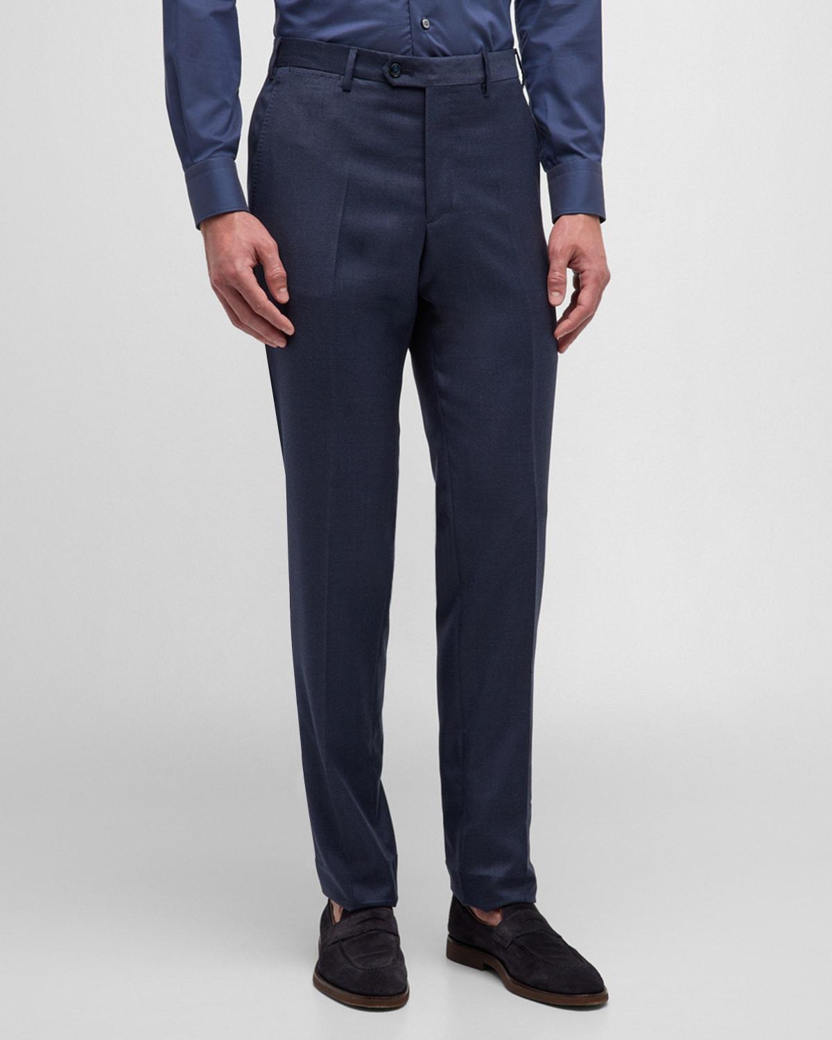 Mens Textured Solid Wool Trousers Product Image